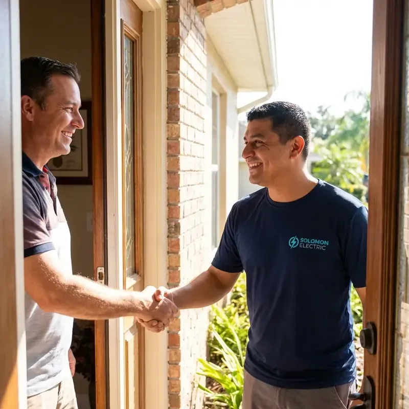 Electrician explaining service options to a satisfied client