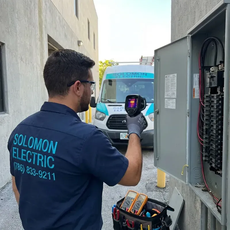 Professional electrician using diagnostic equipment to troubleshoot electrical problems