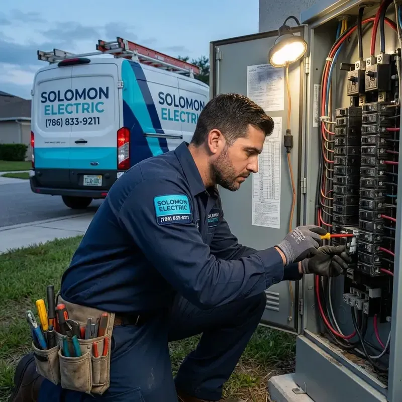 Electrician diagnosing and repairing circuit breaker panel issues