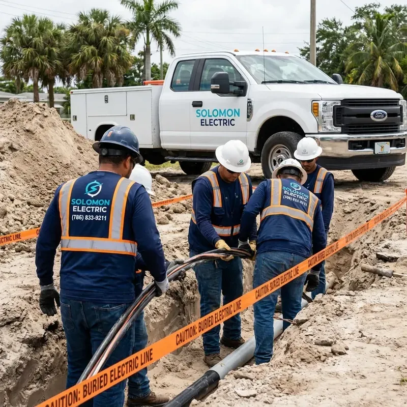 Underground electrical conduit and wiring installation for pool and landscape lighting